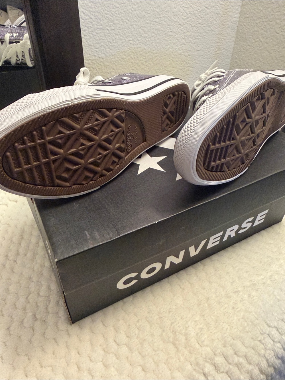 Converse Kids Purple Glitter Low Top Sneakers with White Laces - Picture 6 of 12